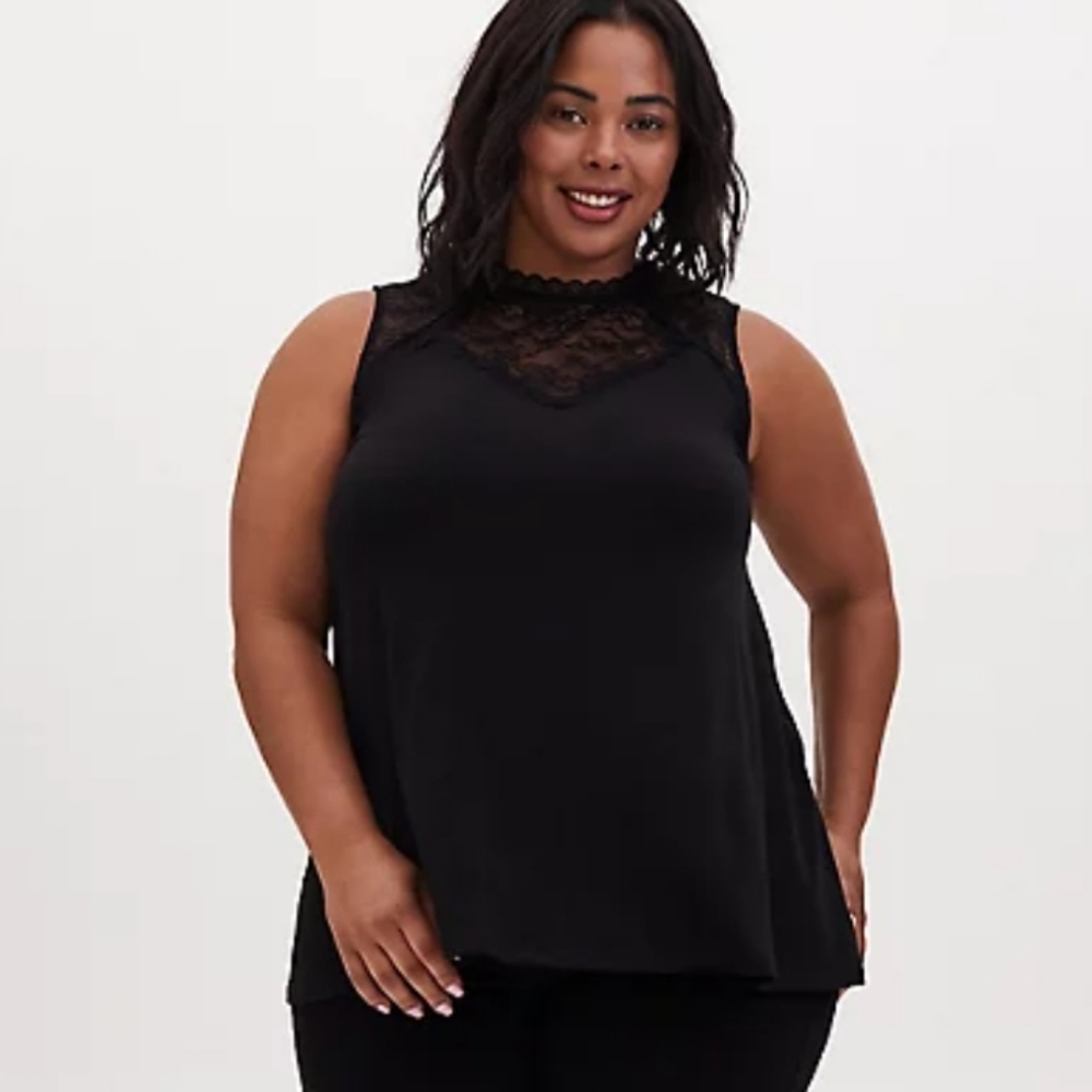 Torrid - BLACK STUDIO KNIT LACE MOCK NECK TANK - Picture 6 of 9
